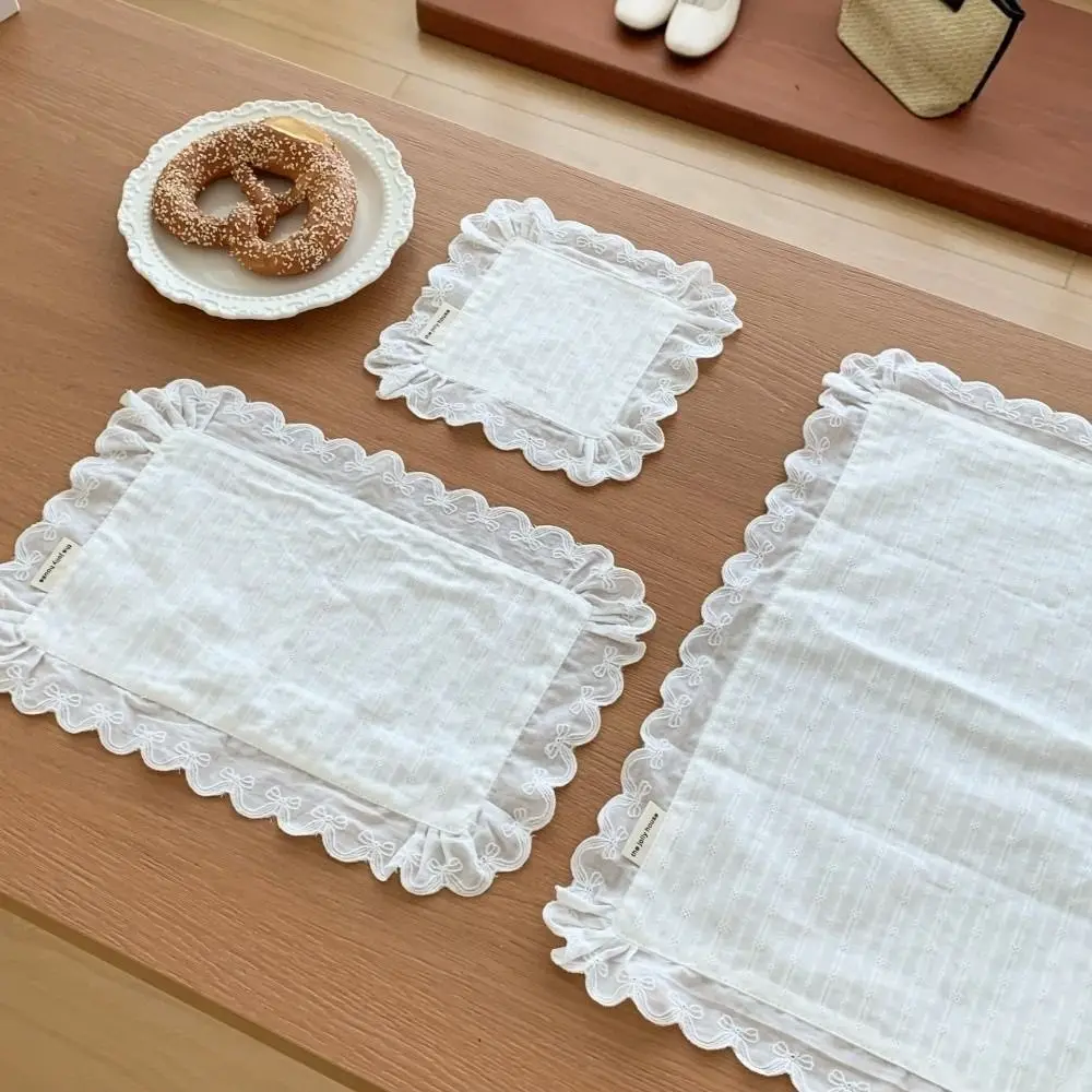 Korean Style Soft Flounced Lace Ruffle Placemats Dust-proof Multi-purpose Coasters Lace Napkins Table Decor