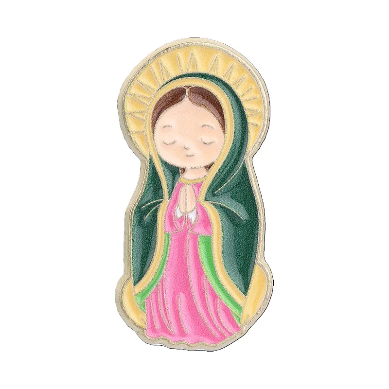 Broche de Metal Nossa Senhora de Guadalupe em Desenho Animado Fofo, Cultura Religiosa Mexicana, Emblema para Bolsa e Lapela, Joia da Moda, Presente para Crentes