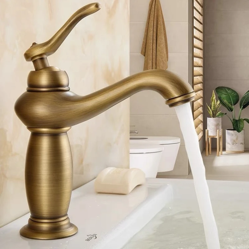 

Винтажный медный смеситель для раковины, бытовой, для ванной комнаты, для горячей и холодной воды, креативный дизайн, прочные аксессуары для ванной