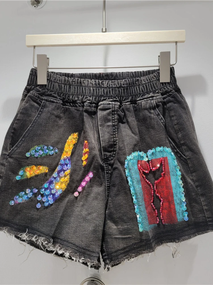 Trendy Brand Retro Denim Shorts 2025 Summer New European Heavy Industry Rough Edge Denim Shorts Women's Booty Shorts