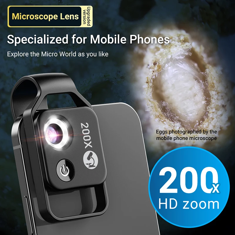 Phone Microscope with CPL Lens Zoom 200X Pocket Microscope Camera Attachment with Universal Clip for Most iPhone/Andriod Phone