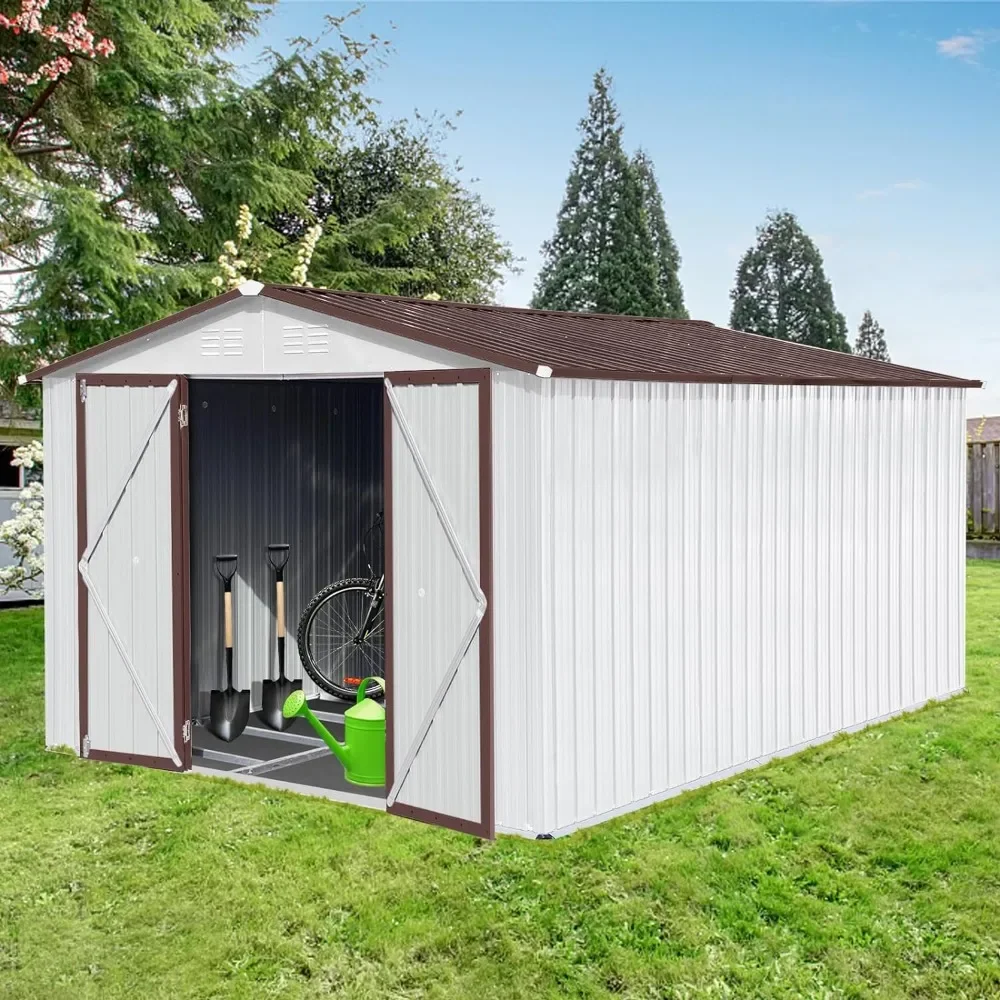 12 foot x 10 foot outdoor shed, metal anti-corrosion utility room with lockable doors and louvered ventilation openings