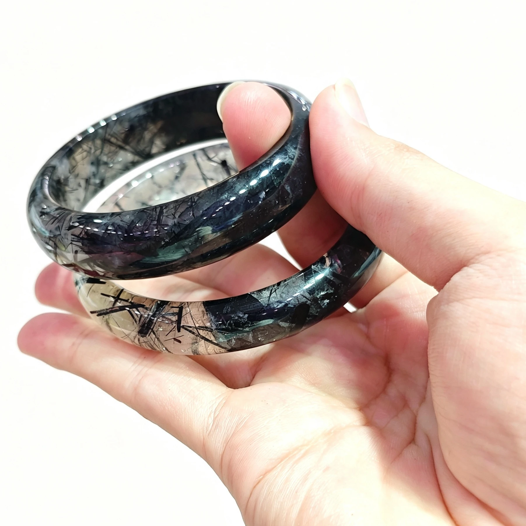 Natural Black Rutilated Quartz Bangle Bracelet Dense Black Tourmaline Quartz Bangle Jewelry