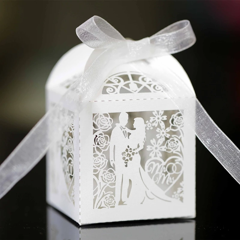 50/100/200pcs Wedding Bridegroom Bride Gift Boxes Ribbons Party Thank You Guests Candy Packaging Small Chocolate Box Wholesale