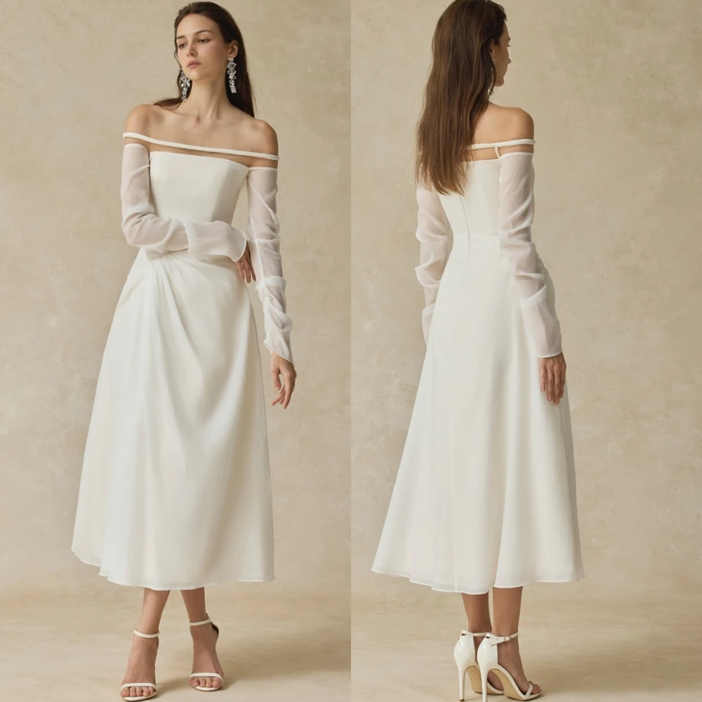 

Customized High Quality Boat Neck Evening Dress Classic Jersey Cocktail Dress Modern Long Sleeves Special Occasion Gowns