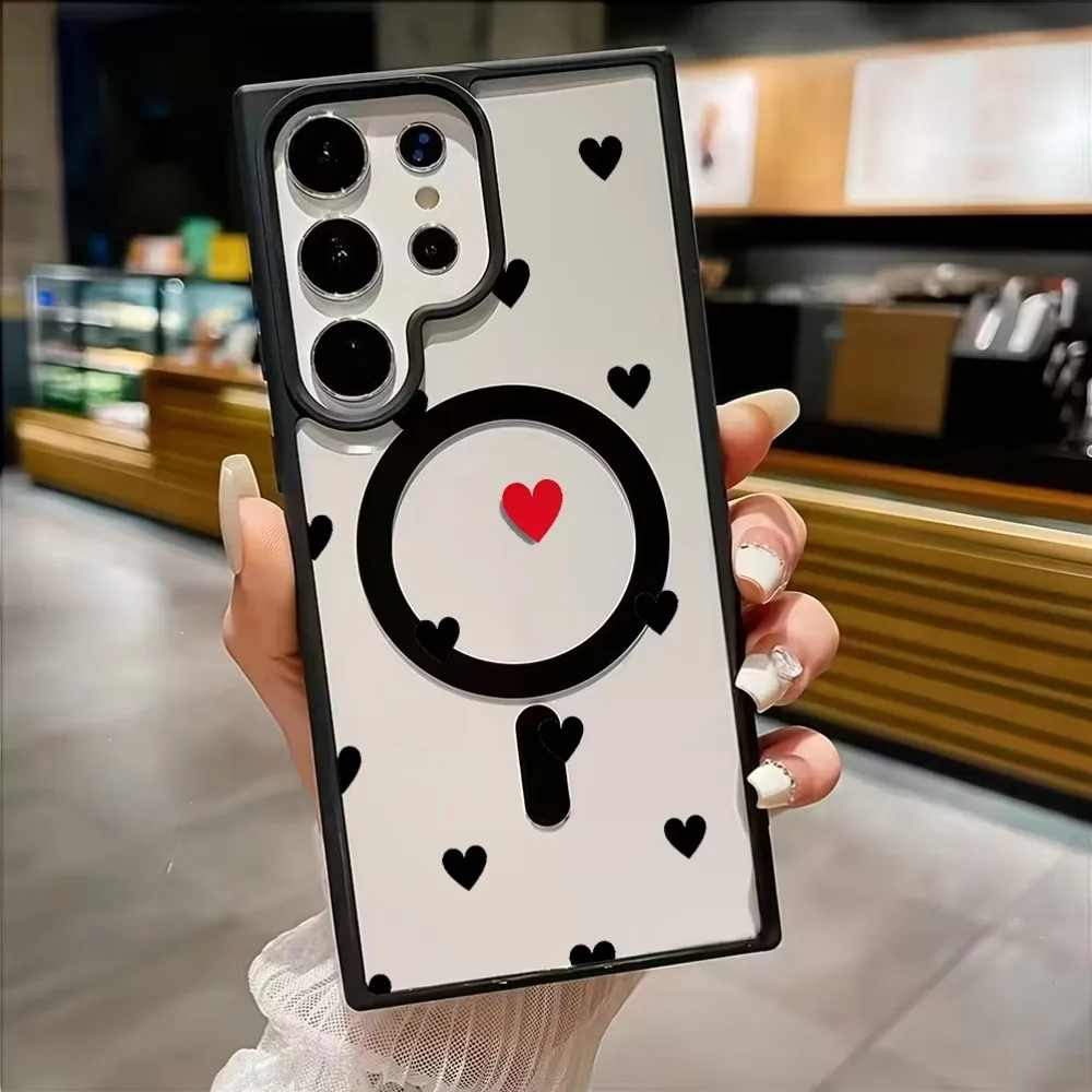 Mini Heart Pattern Magnetic Phone Case For Samsung Galaxy S26 S25 S24 S23 S22 Ultra Plus FE Color Border Wireless Charging Cover