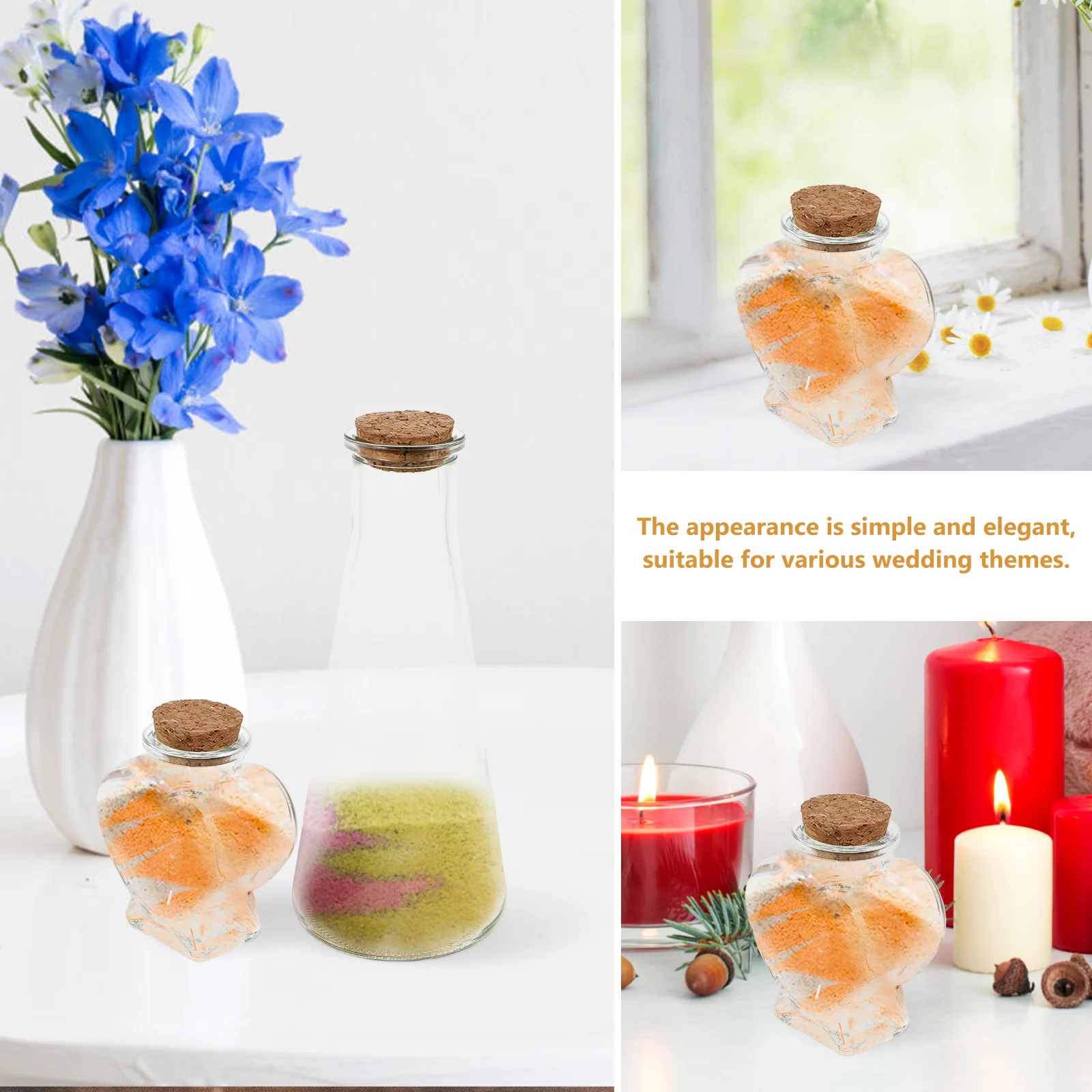 

3Pcs Wedding Sand Ceremony Set Glass Bottles Wishing Adornment DIY Craft Storage Bottle Heart Shaped Containers