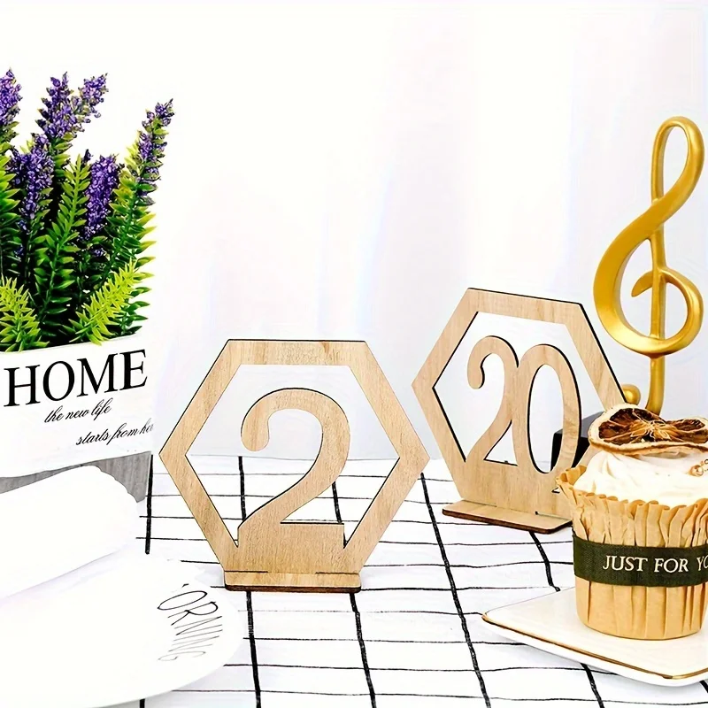 10PCS Wooden Table Number Plate 1-40 Hexagonal Hollow Number Seat Plate Bar Cafe Wedding Number Table Plate Party Decoration