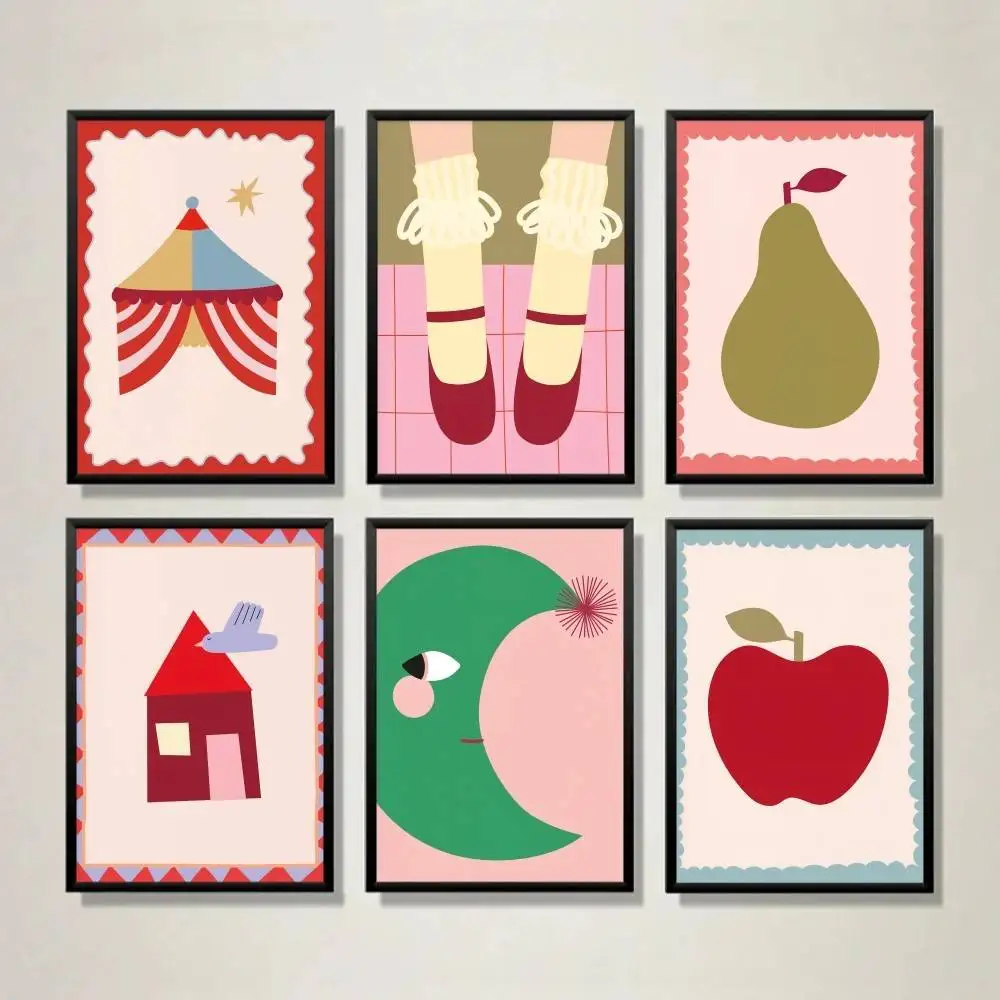 Pósteres de Arte Bohemio para Niños: Lindas Carpas de Circo, Pera, Manzana, Luna, Casa, Zapatilla de Ballet, Dibujos Animados para Decoración de Cuarto de Bebé y Sala de Juegos