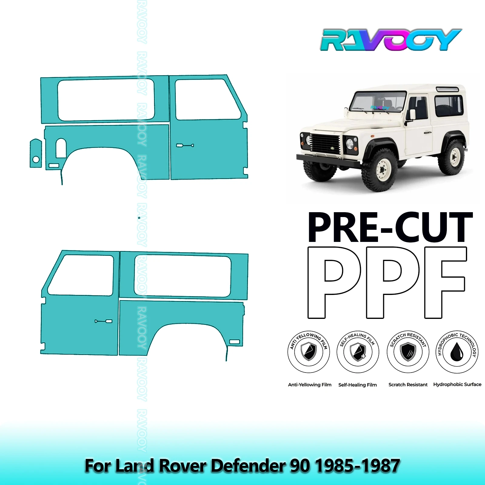 

For Land Rover Defender 90 1985-1987 8.5mil Clear Matte Pre-Cut PPF Door & A/B Pillar Kit TPU Paint Protection Film Set
