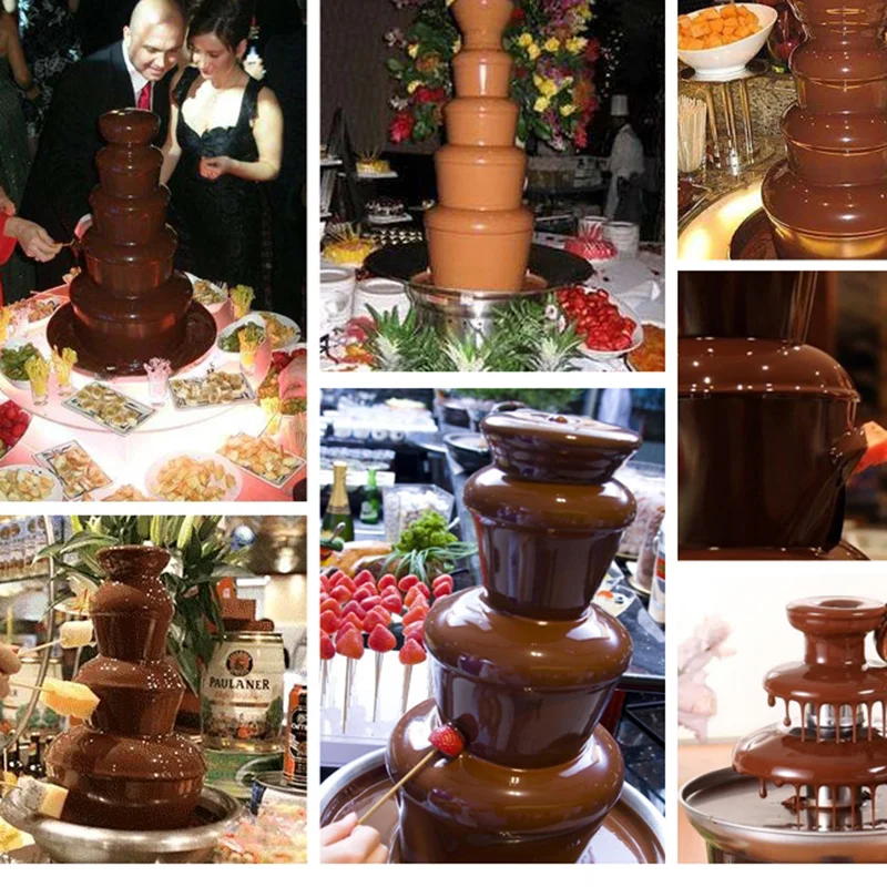 Máquina automática de cinco capas para fuente de Chocolate, torre de pulverización para el hogar, salón de bodas comercial, máquina de cascada para fiesta de Chocolate