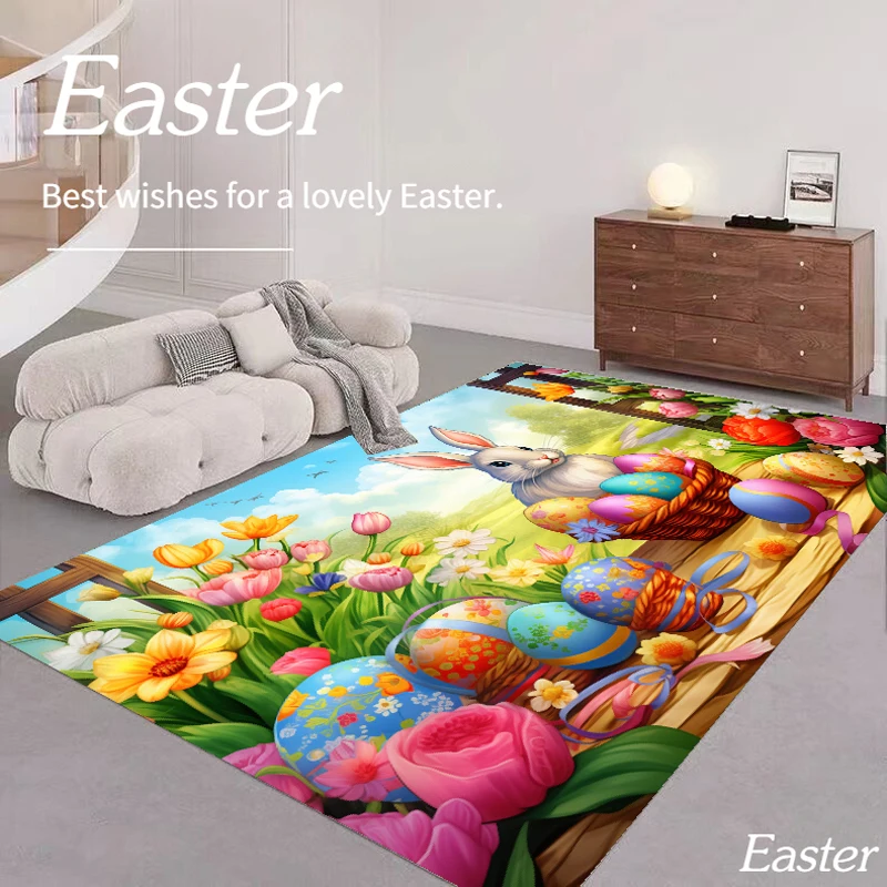 Easter Rabbit Carpets Easter Eggs Decor Living Room Carpet Implies Beauty Entrance Mat Color Parlor Sofa Area Rug Customizable