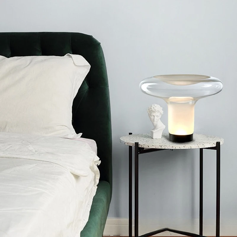 مصباح بجانب السرير زجاجي مصمم إيطالي لغرفة المعيشة وغرفة نموذجية للفنادق مصباح طاولة للفيلا لتزيين الدراسة الفنية الفاخرة #3