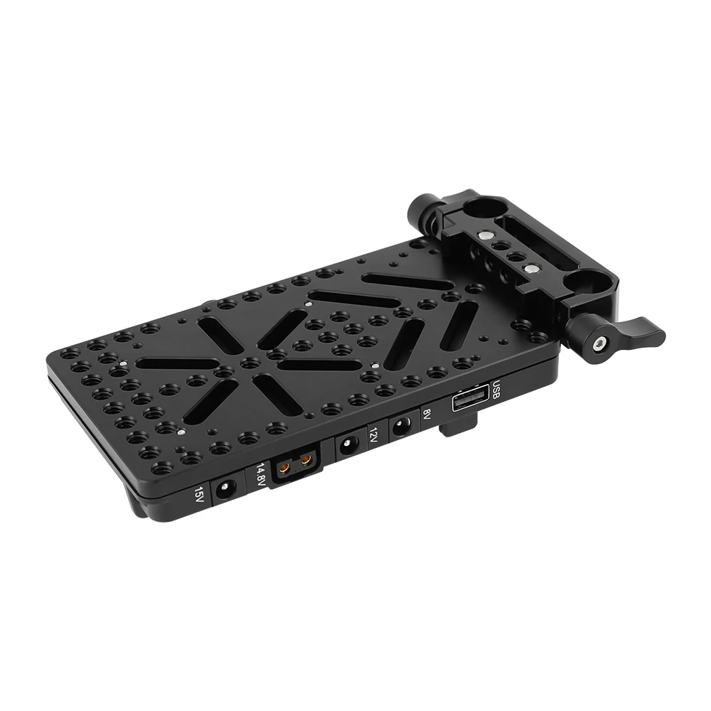 HDRIG Quick Release V Lock Power Splitter Plate + Battery Cheese Plate With 15mm Rail Block Rod Clamp