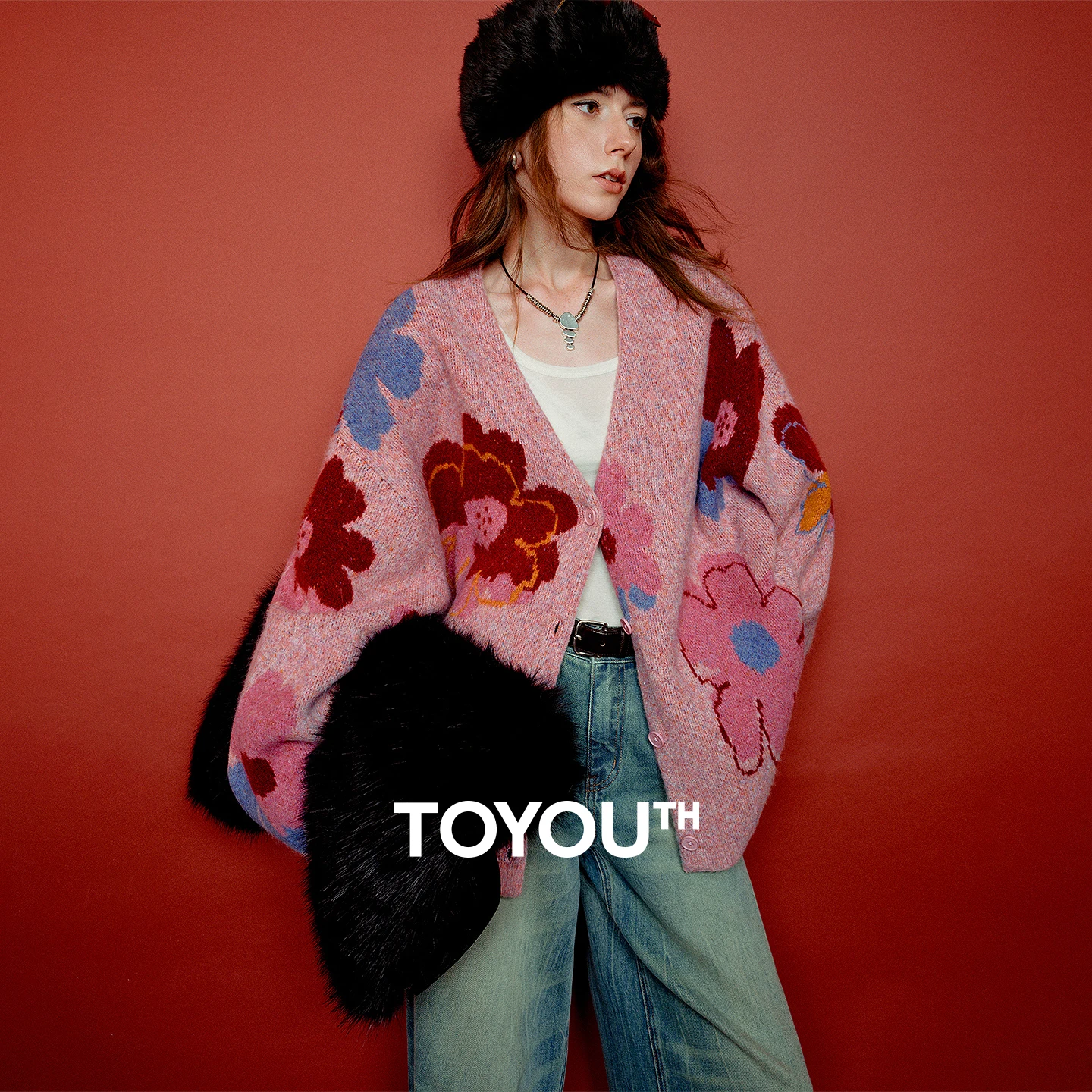 

TOYOUTH женские пальто 2026, весенний новый жаккардовый кардиган, повседневный