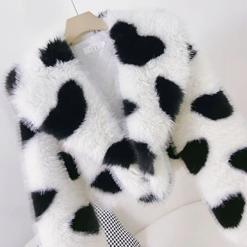Women's Clothing Fur Coats Shawls Navy Collars Love Hearts Sexy Eco-friendly Furry Coats Chic Korean Style Versatile Coats Fur