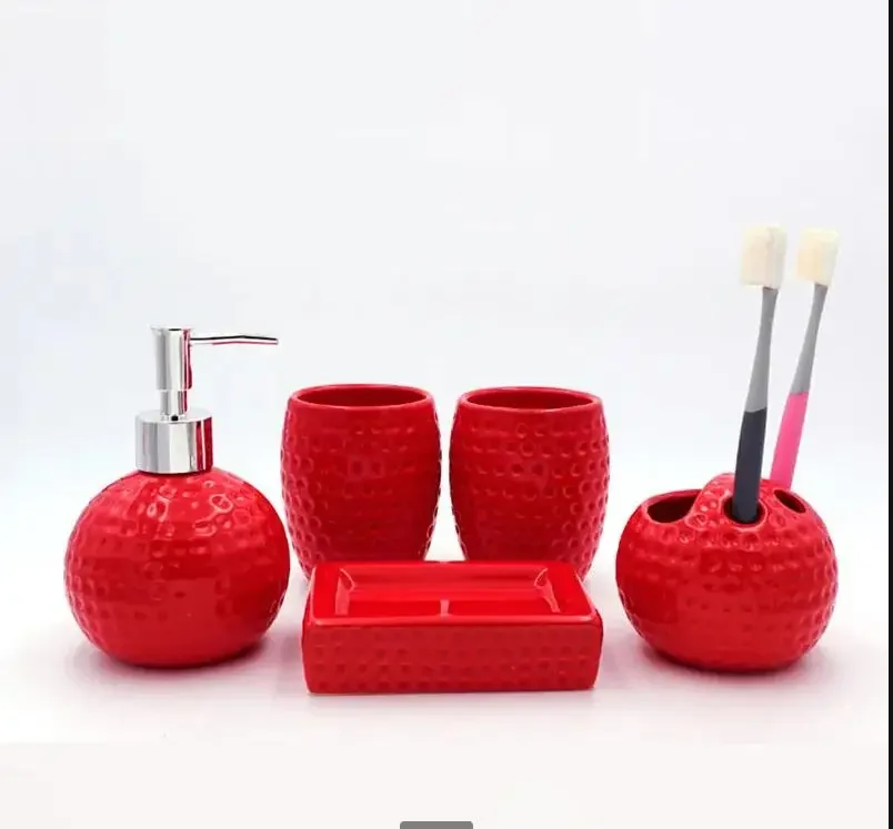 Ceramic Bathroom Five Piece Set Couples Mouthwash Home Toiletries Lotion Bottle Toothbrush Holder Cup Soap Dish