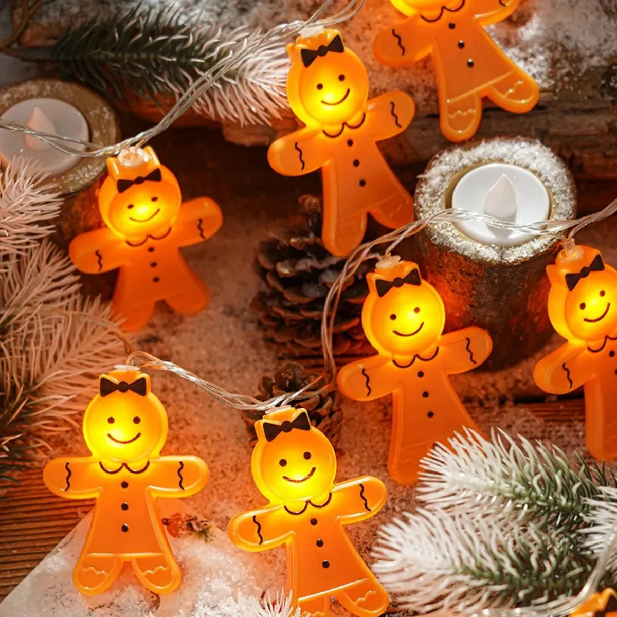 

1pc Gingerbread Man LED String Lights 10/20LED Battery Powered Holiday Fairy Lamps For Xmas Tree Winter Scenes Festive Decor