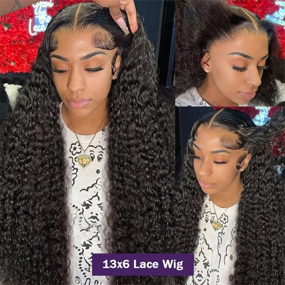 Perruque Lace Front Wig Deep Wave Naturelle, Cheveux Bouclés, 13x6, 13x4, Pre-Cut, Transparent HD, pour Femme Africaine