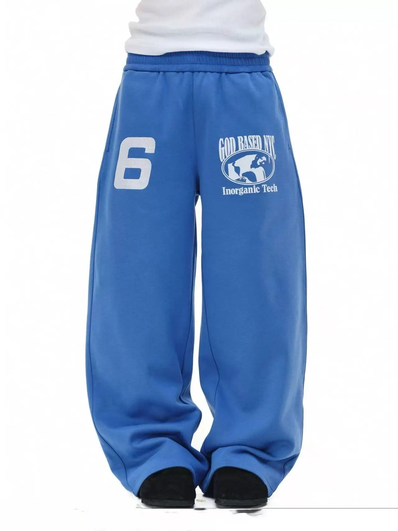 

American Street Sle Embroidered Fce Print Curved Knife Warm Wide Leg Autumn Winter Lazy Casual Long Pants Sweatpants