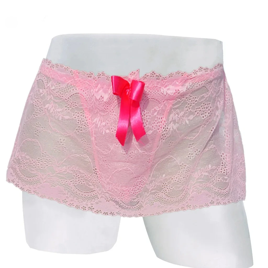 

Эротические мужские трусы с низкой талией, стринги с Т-образной спинкой, Homme, сексуальное нижнее белье, кружевные прозрачные кружевные юбки с бантом, боксеры для трансвеститов