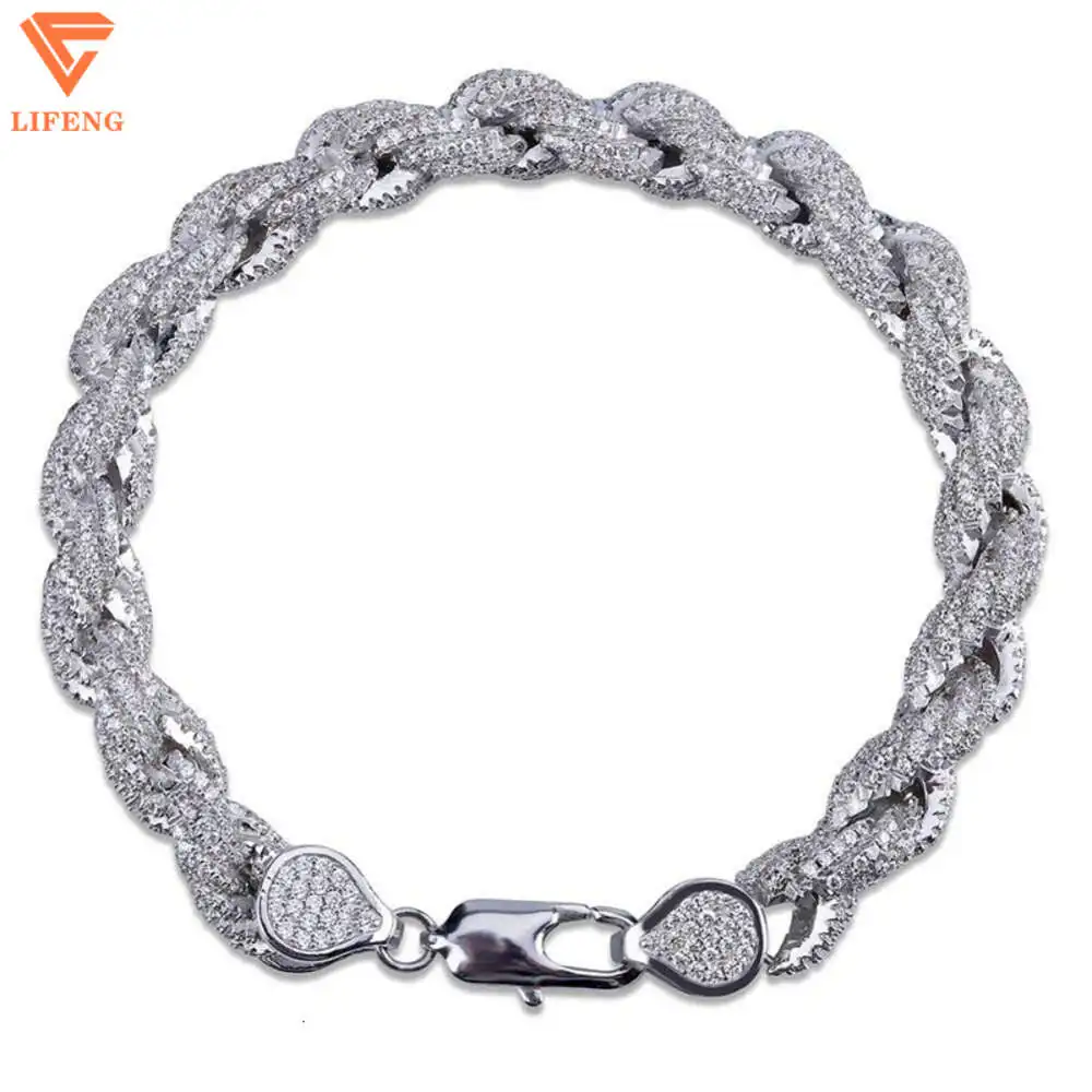 2023 New Arrival Hip Hop Jewelry 8mm Full Vvs Moissanite Iced Out S925 Rope Chain Men's Cuban Link Chain Clasp Bracelet