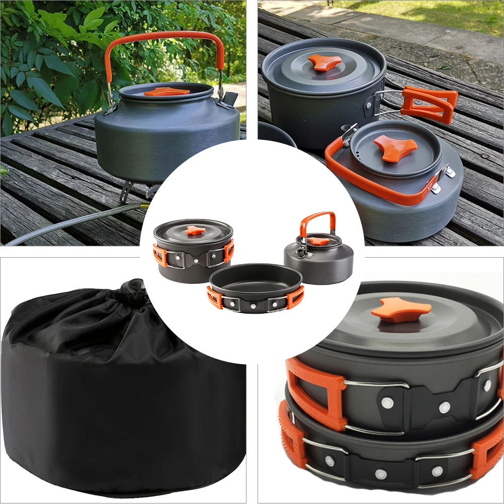 

1 Set Portable Outdoor Camping Cooking Pot Set Aluminum Alloy Lightweight Durable For 2-3 People Pan Cutlery Backpacking Camp
