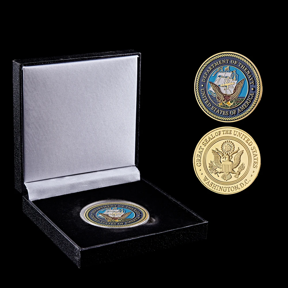 American Department of The Navy Washington D.C Great Seal of USA Challenge Coin Military Meal W/ Luxury Box