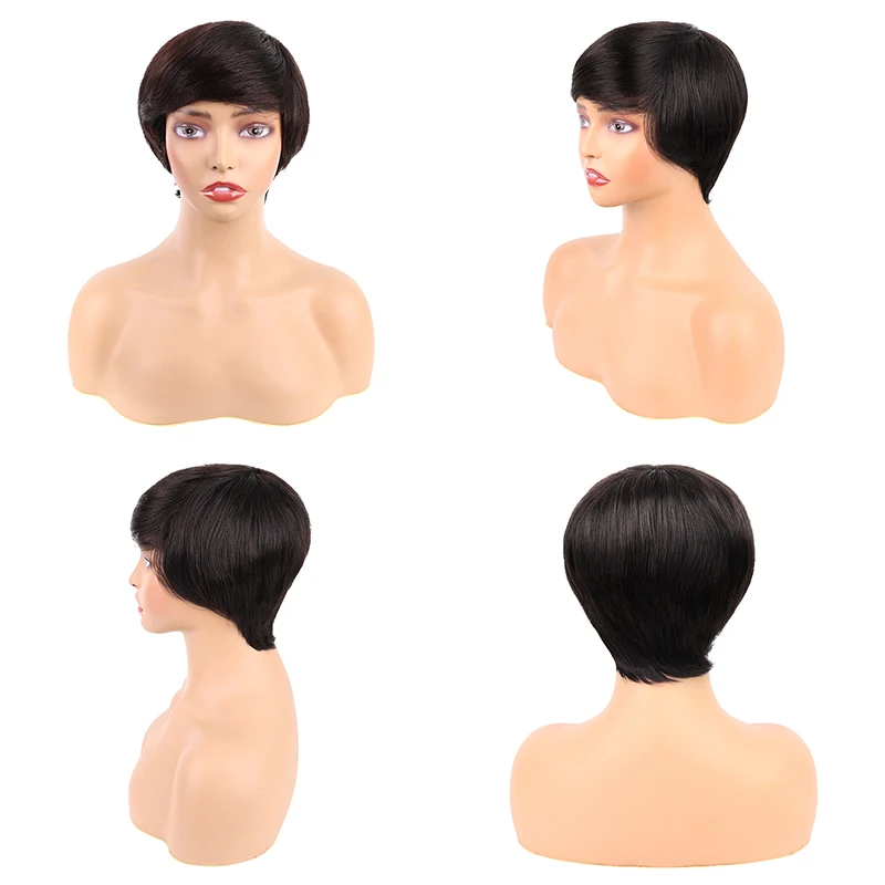 Perruques Pixie Cut pour femmes, perruques de cheveux humains, perruque courte en couches, perruque Pixie, densité 150%, 6 po, 1B