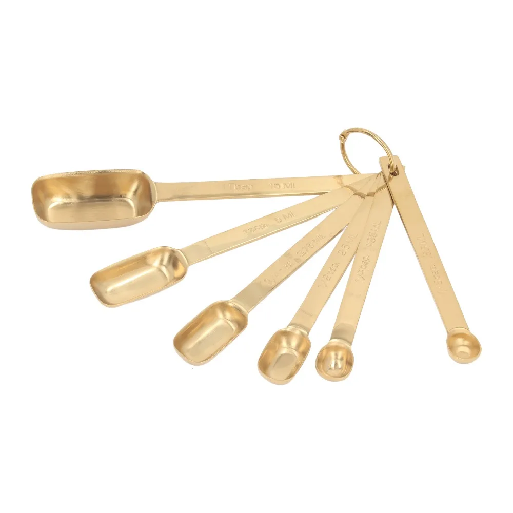 Stainless Steel Measuring Spoon Set Gold Silver Removable Clasp Measuring Spoons Clear Marking Square Shape