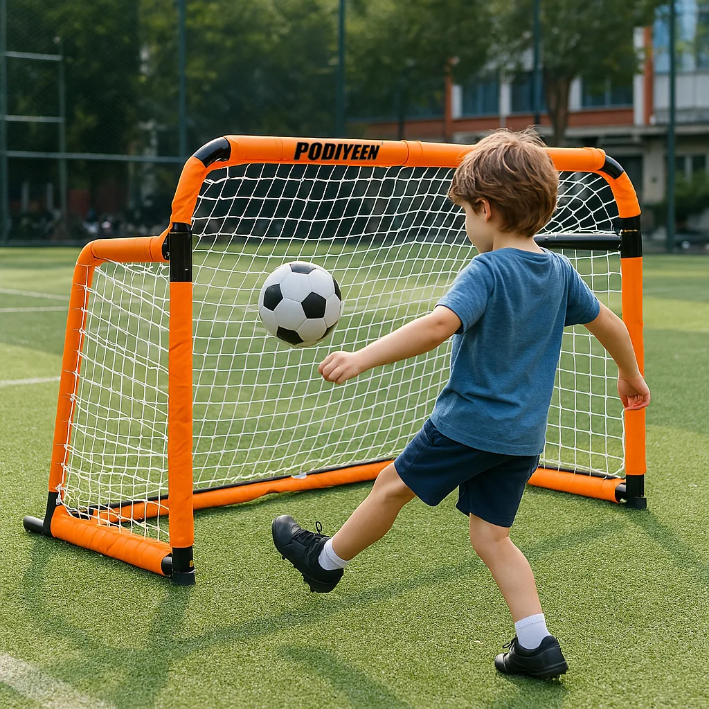Gawang Sepak Bola Lipat Logam Kecil untuk Anak-Anak, Jaring Sepak Bola Portabel yang Dapat Dipindahkan, Gawang Lipat Datar untuk Dalam dan Luar Ruangan