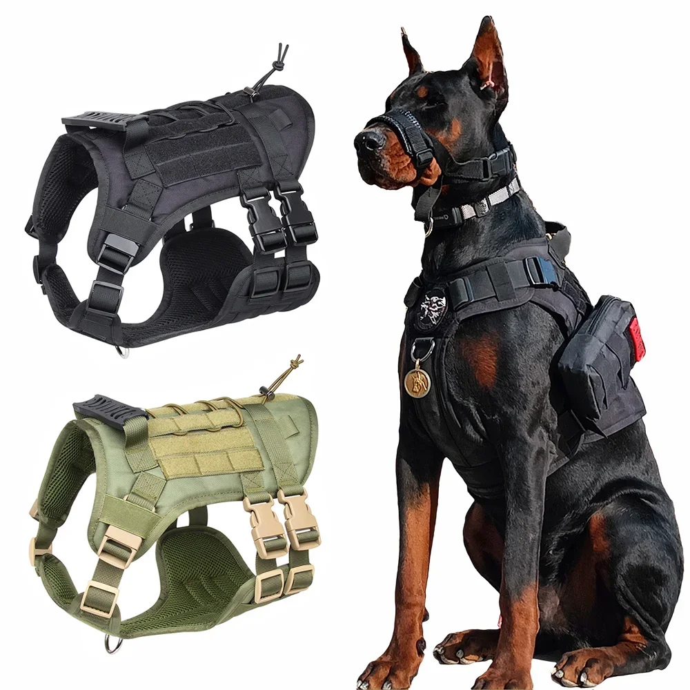 Arnês militar grande para cães, colete de treinamento de pastor alemão para animais de estimação, conjunto tático de arnês e coleira para cães, acessó