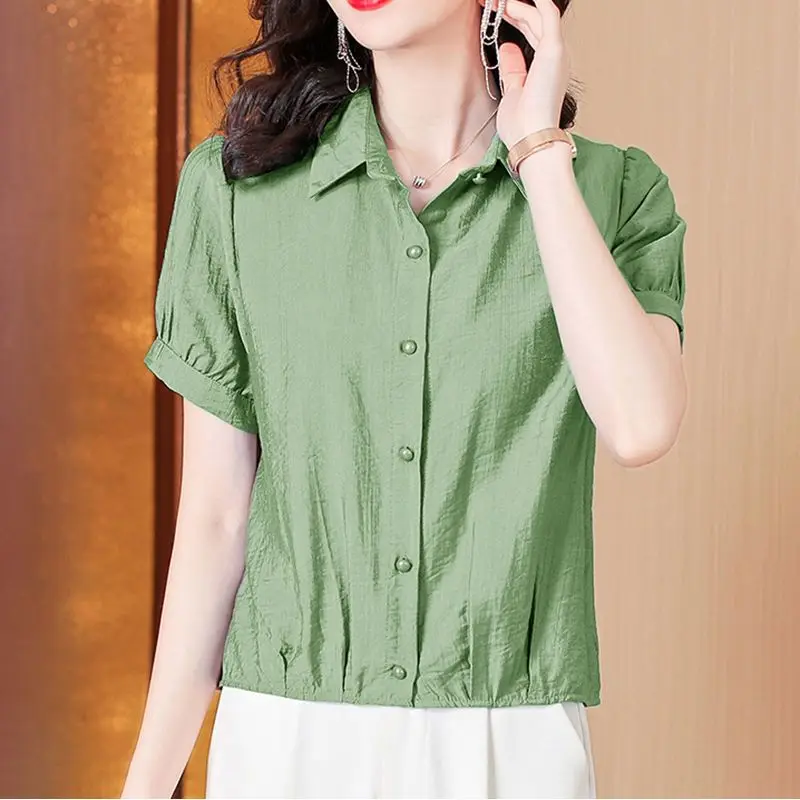 

Female Clothes Casual Solid Short Sleeve T-Shirt Button Loose T Shirt Shirts Women Office Lady Shirts Female Summer V147