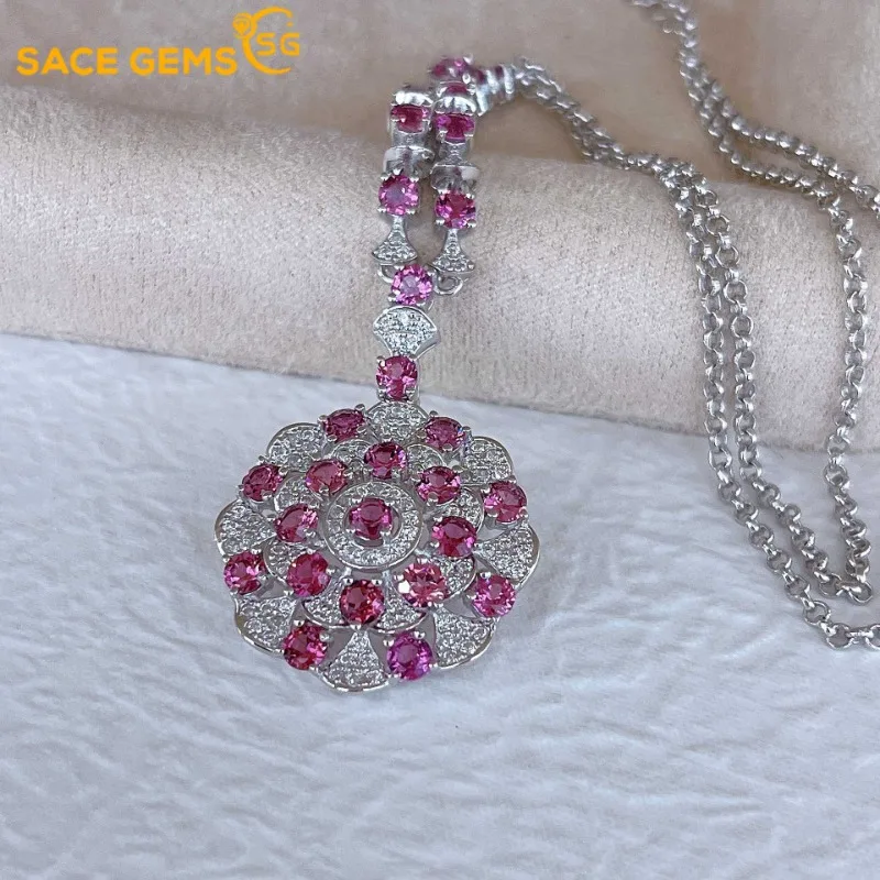 

SACE GEMS S925 Sterling Silver Certified 3MM Natual Garnet Pendant Necklaces for Womne Engagement Cocktail Party Fine Jewelry