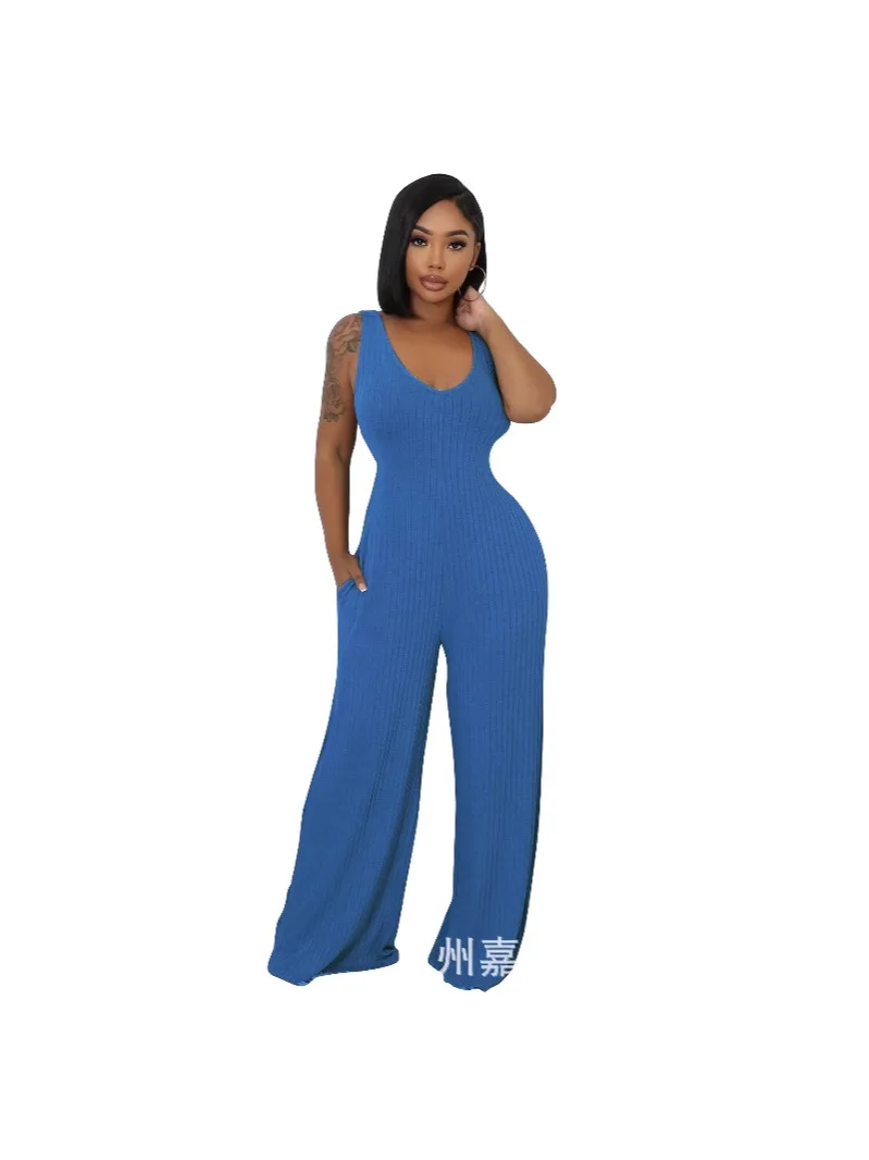 2025 Американские европейские новые модные женские повседневные модные однотонные комплекты из 2 предметов, эластичные свободные комбинезоны с широкими штанинами и длинными рукавами