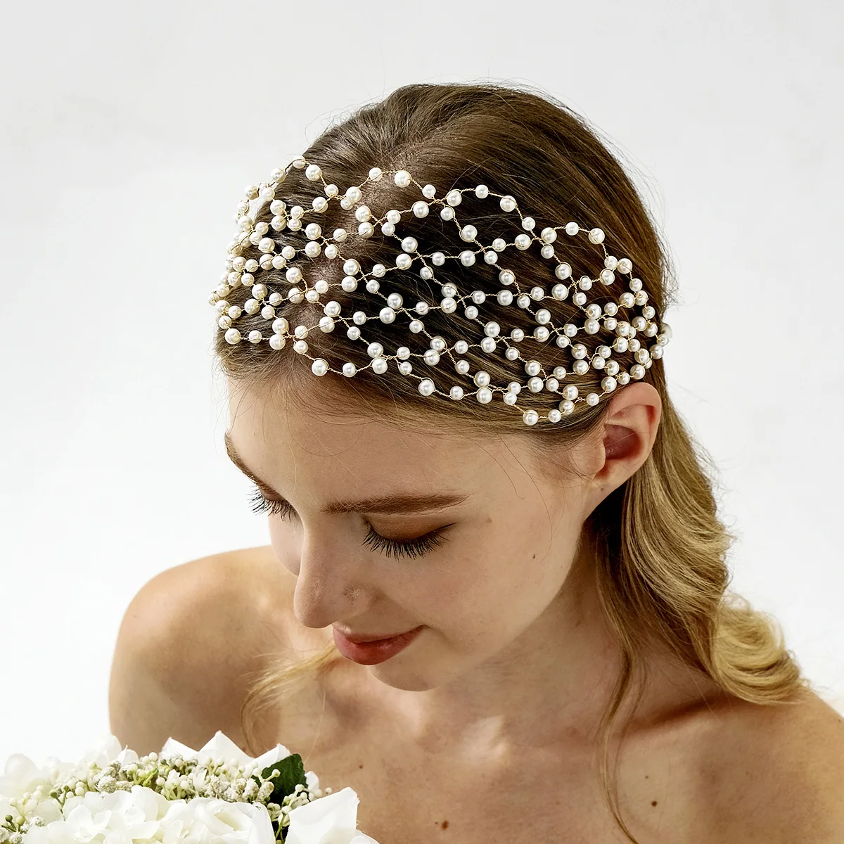 

Модная жемчужная сетка для волос, модные свадебные ленты для волос для невесты, сверкающие хрустальные украшения, корона, аксессуары для волос для женщин