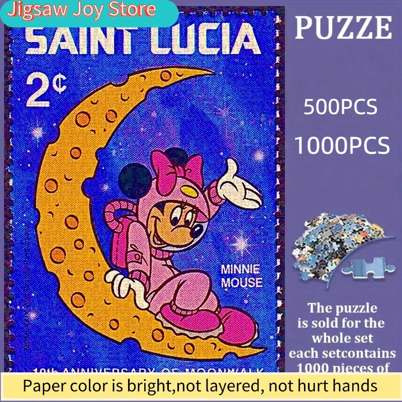 500/Disney  DIY Paper Puzzle, Minnie Astronaut Moon Theme, Thickened White Card Material, Suitable for Interactive Puzzles, Ed