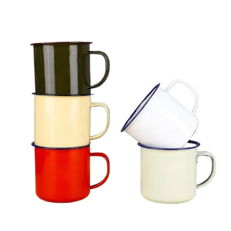 【M】Enamel Drinking Mugs Multiple Color Size Custom Logo For Home Camping Office Use