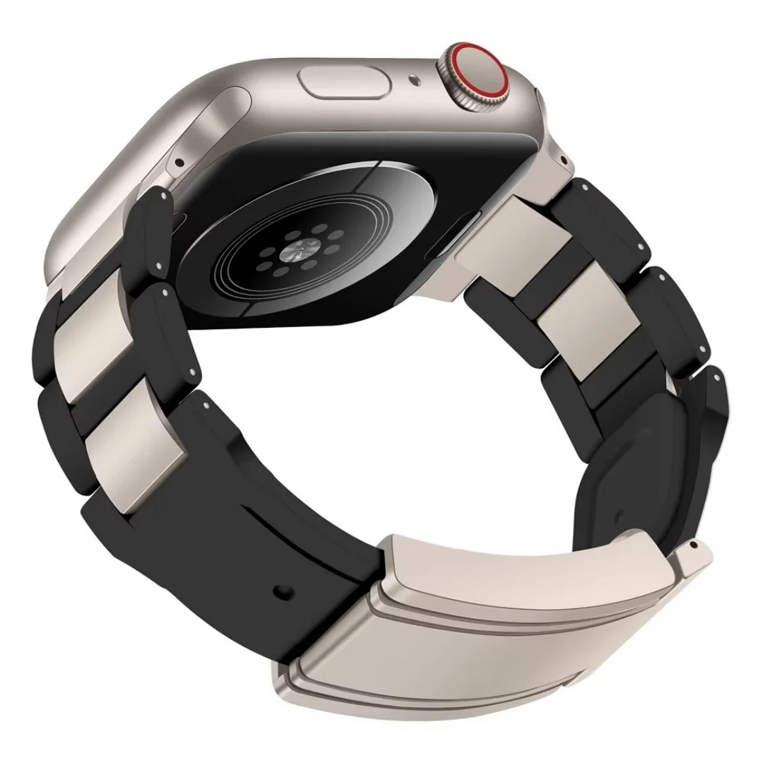 Image of Metall+Gummi-Armband für Apple Watch Band Ultra 2 3 49mm 45mm S10 11 46mm 44mm 42mm Stahlarmband Correa iWatch Series 9 8 7 6 5