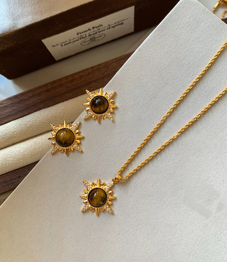 Melard Tigerauge Stein Sternenanhänger vergoldet mit 18K Gold Kette Halskette für Damen Luxus Set Accessoires Neuer trendiger Schmuck – Detail 10