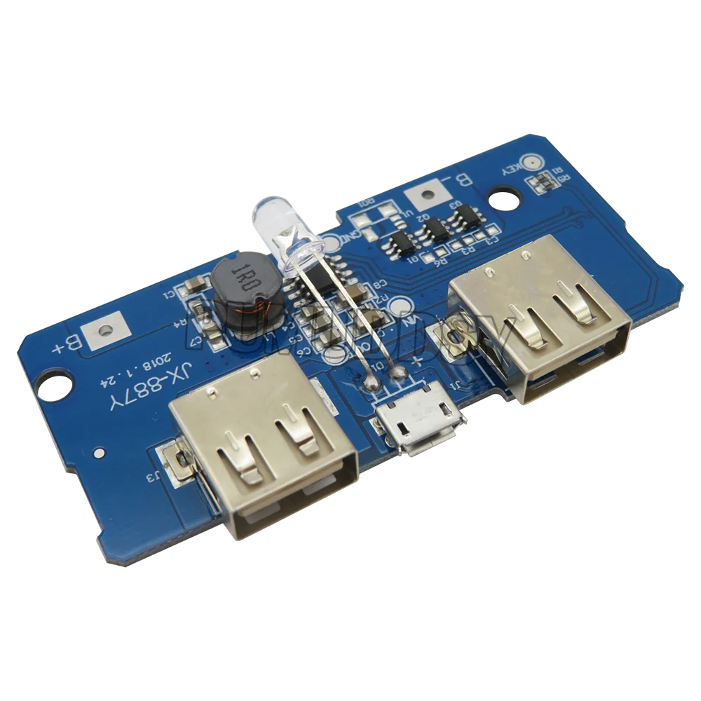 18650 Dual Micro USB 3.7V To 5V 2A Boost Mobile Power Bank DIY 18650 Lithium Battery Charger PCB Board Step Up Module With Led