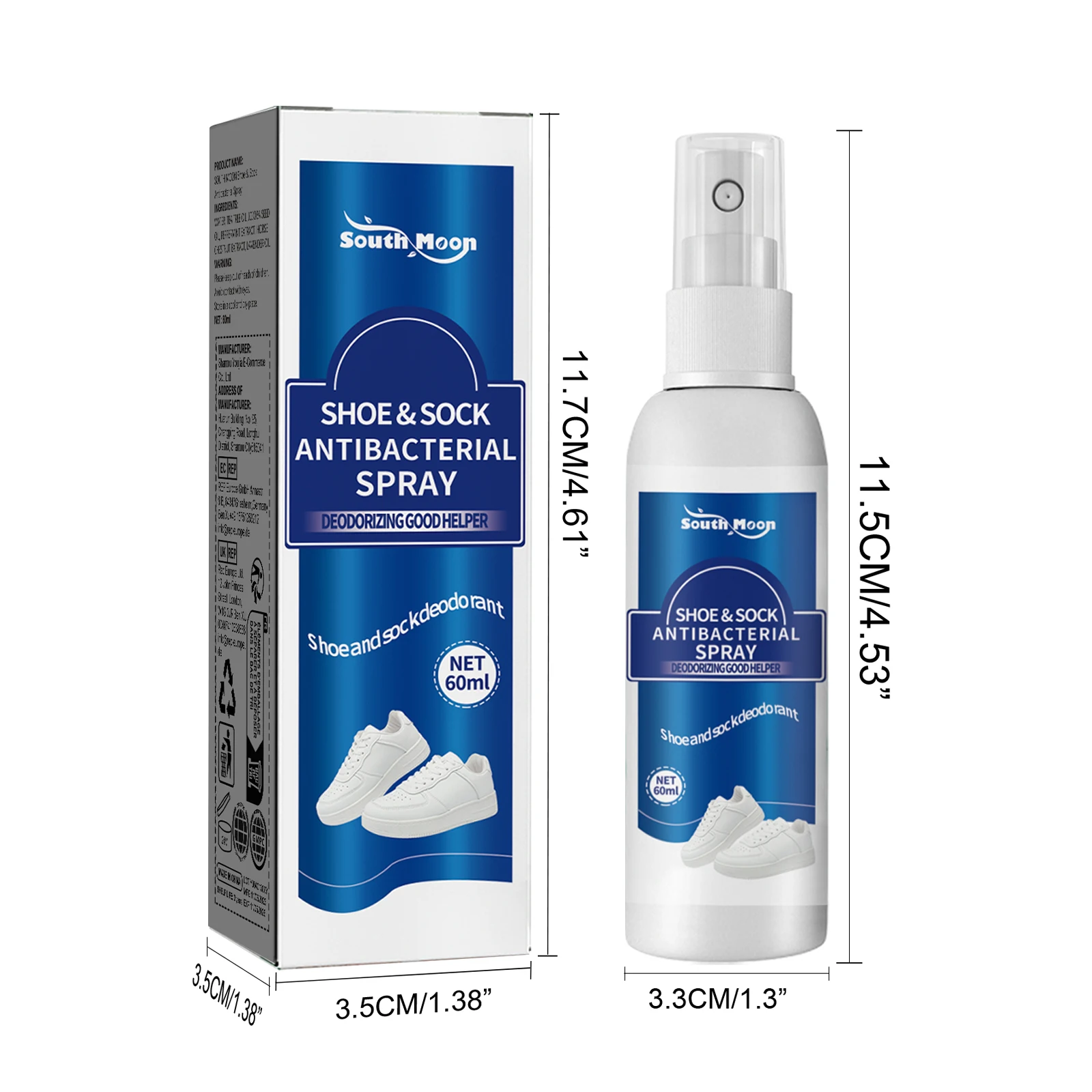 Shoe & Sock Antibacterial Deodorant Spray 60ml Eliminate Foot Odor Anti-Fungal Fresh Smell Keep Feet Dry Shoe Cabinet Deodorizer