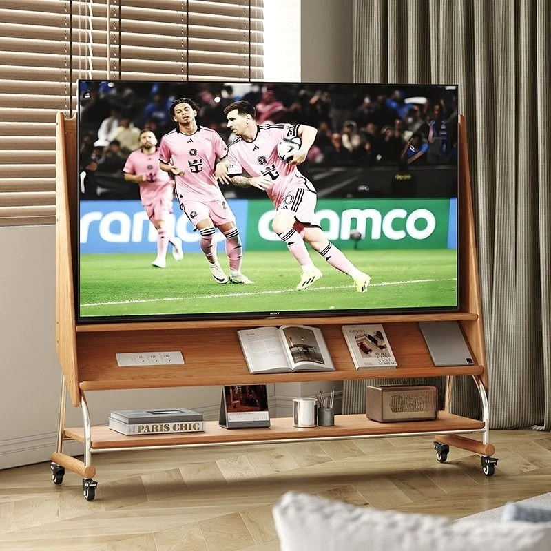

Solid wood removable TV cabinet living room home modern simple floor with wheels storage TV bracket