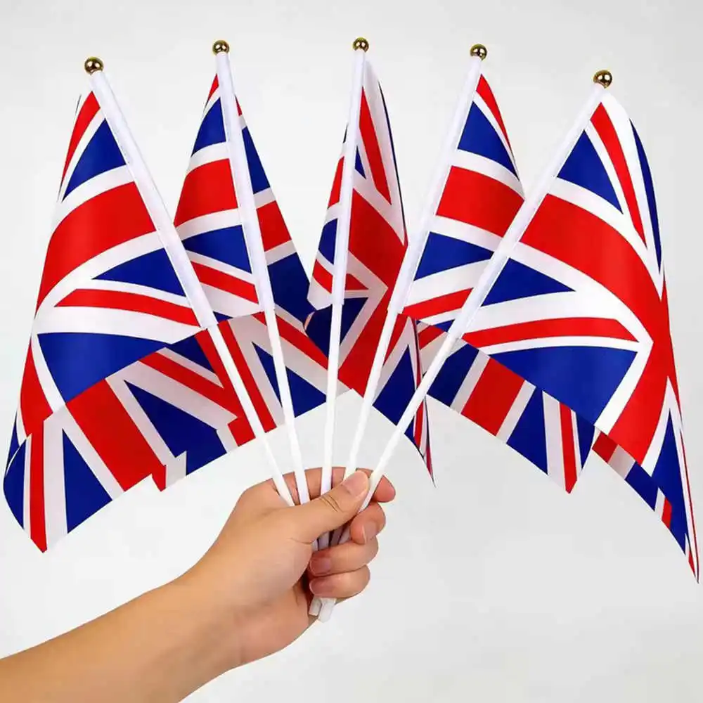 10 Pack British Flag UK Union Jack 14x21cm Mini Stick Hand Waving National United Kingdom Flags Decoration Parades Sports