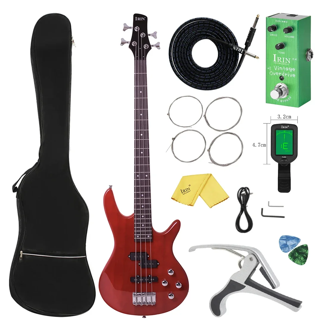 IRIN Electric Bass Guitar Wine Red Basswood Body Maple Neck Guitar 4 Strings Guitarra with Bag Tuner Effect Pedal Capo Pick Part