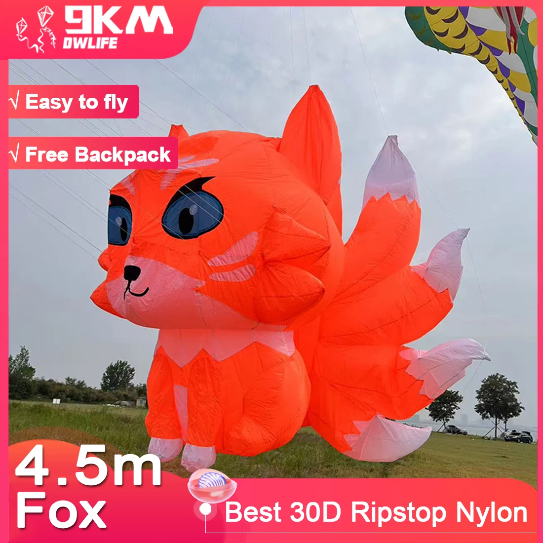 9KM 4.5M Fox Kite Line Laundry Inflatable Show Kite for Kite Festival Best 30D Ripstop Nylon with Bag (Accept wholesale)