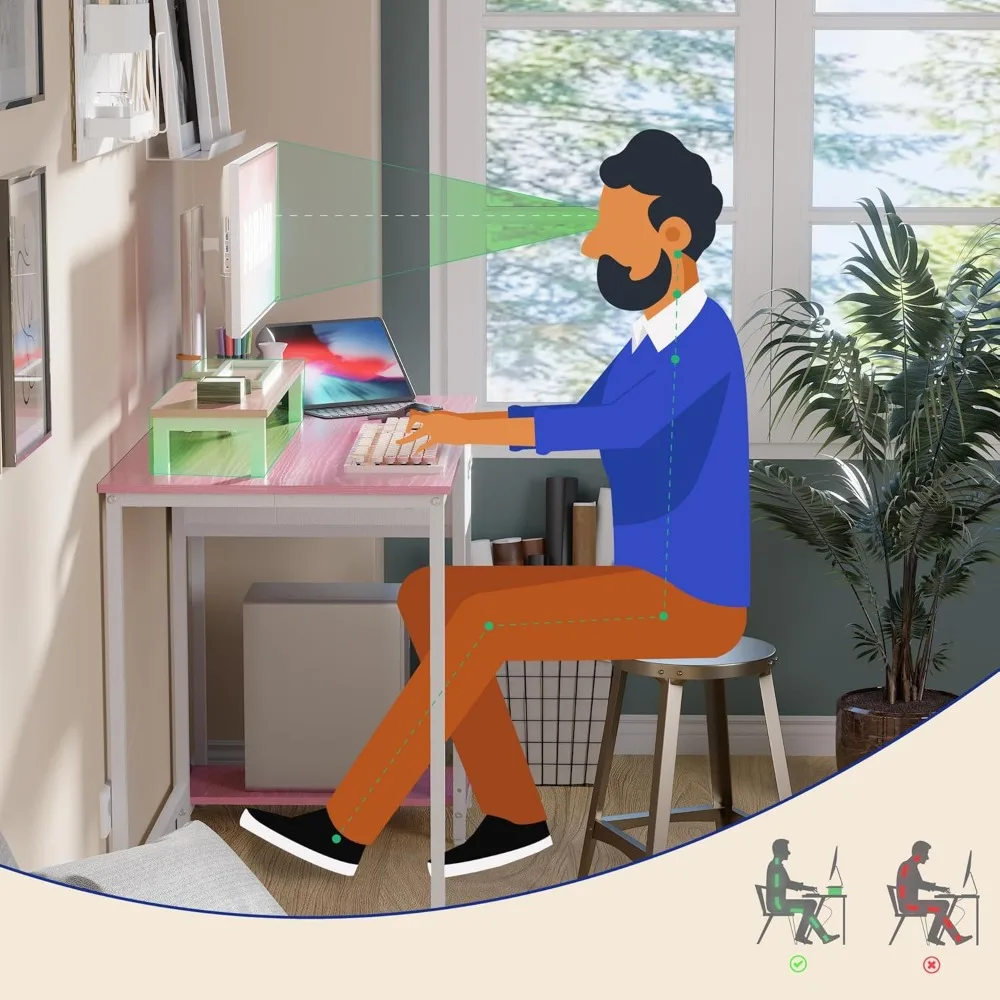 39 Inch Computer Desk with Monitor Stand - Compact Home Office Desk for Bedroom, Study Table with Storage Drawer for Small Space