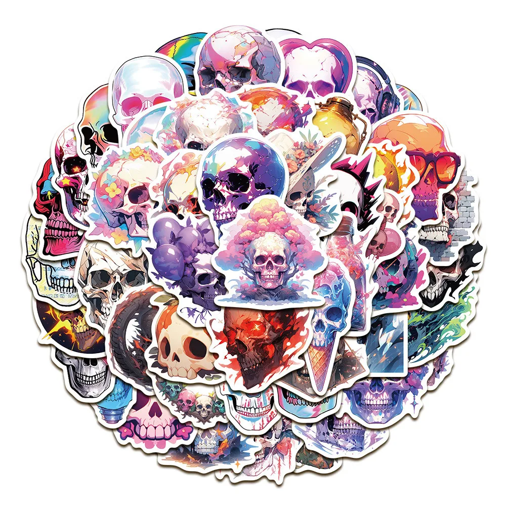 

50PCS Colorful Laser Gothic Skull Graffiti Stickers for Bicycle Hand Account Pencil Case Decals Papery Pop Store