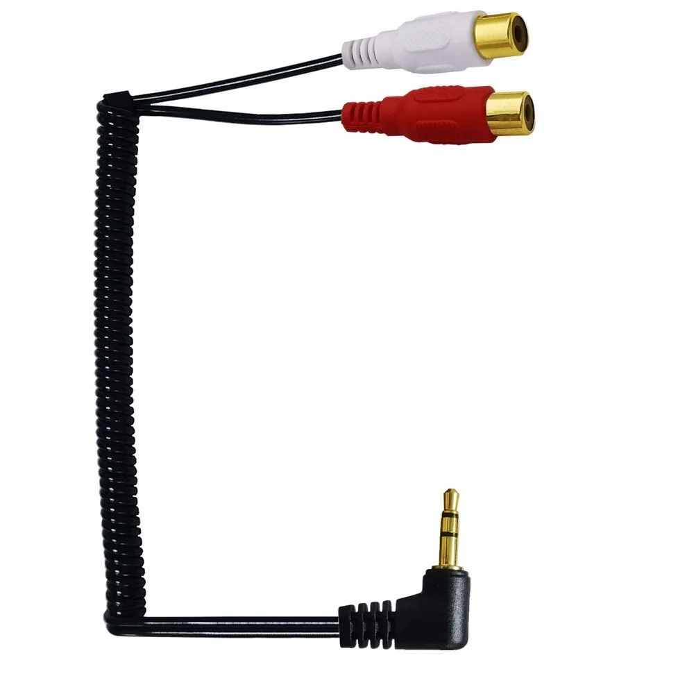 1pc ouro dc 90 graus ângulo reto 3.5mm 1/8 "trs macho estéreo para 2 duplo rca fêmea áudio enrolado espiral adaptador cabo de mola 80cm