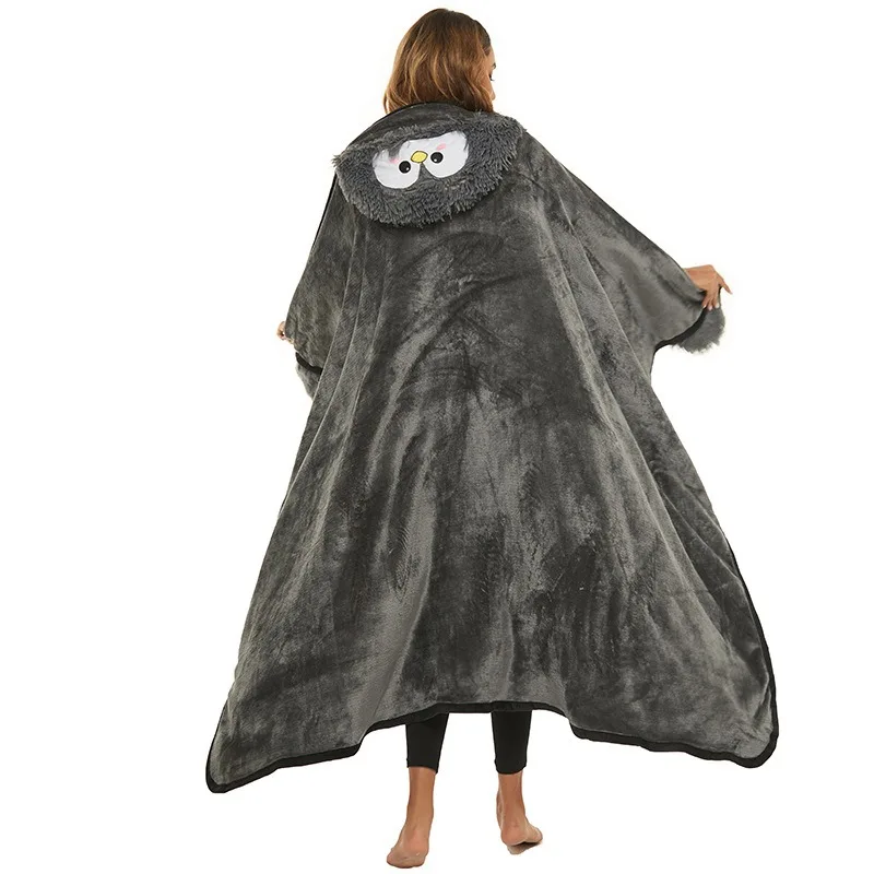 Cute Wearable Blanket Soft Cape for Adult Women Men Warm Cozy Hoodie Cute Animal Bear Cat Bunny Carpet Home